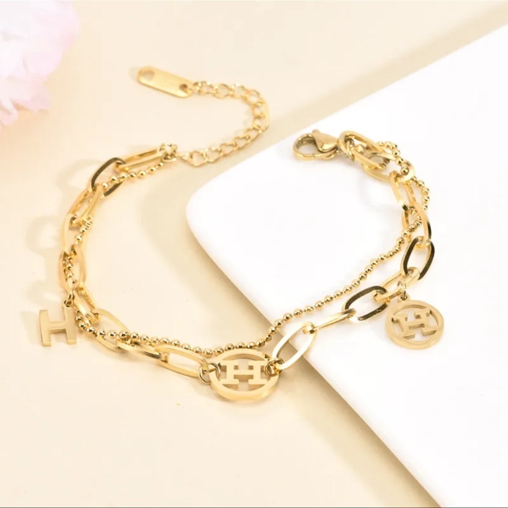 Designer Inspired Gold Plated Charm Bracelet
